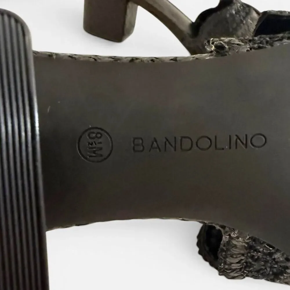 Bandolino Anni Raffia Crochet Block Black Heel Sandals, NEW! Size 8.5